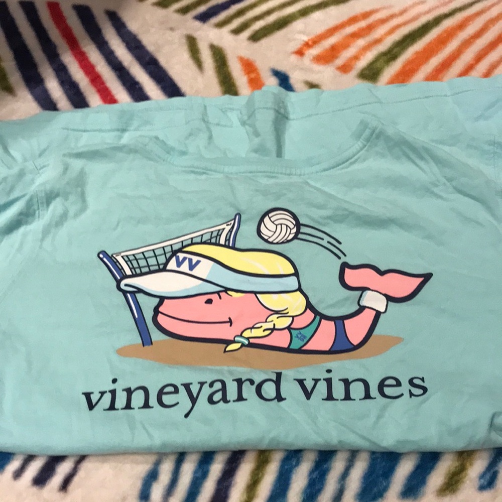Vineyard Vines Mint Green Short Sleeve Tee with Pink Mermaid Graphic